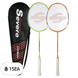 세베로 폰테 80 파워 풀카본 배드민턴 라켓 2종 세트, 라임 + 오렌지, 15개