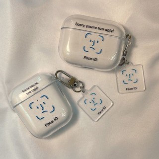 簡約創意面容識別 AirPods 耳機殼 無線藍牙耳機保護套 適用於1/2/3代 Pro/Pro2 透明軟殼, 1個, 透明 面容識別+掛件,AirPods 1/2代, 透明, AirPods 1/2代