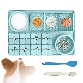강아지용 핥기 매트 브러시 스크레이퍼 포함 스너플 실리콘 질식 방지 반려동물 접시 미끄럼 강아지 그릇 인터랙티브 엔터테인먼트 퍼즐 장난감 블루 [호환], 민트 그린