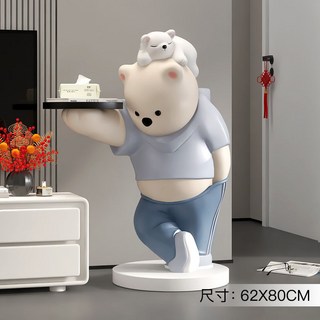 韵灿大型熊摆件落地擺件客廳裝飾喬遷新居禮品電視櫃沙發旁創意擺設, 壁咚熊落地擺件-藍色-80cm