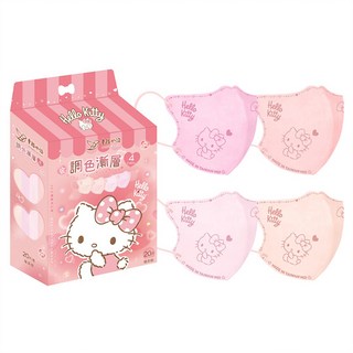 明基 BenQ 幸福物語 Hello Kitty 調色漸層3D立體醫療成人口罩20入 (一盒4色，每色5片), 暖系粉, 1個, 20片