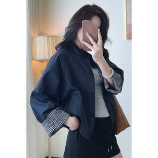 2025新爆款春秋季風衣外套小個子通勤氣質高級感出片年輕短款拼接