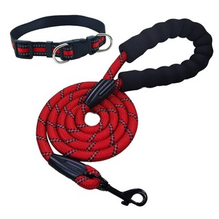[애견 목줄 + 리드줄 세트] 고급 잠금 후크 고리 반려동물 애견 반려견 리드줄 목줄 세트 강아지 산책줄 중형견 대형견, 1세트, 레드(2m)