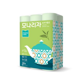 모나리자 녹차가 좋은 천연펄프 3겹 롤화장지 25m, 30롤, 8개