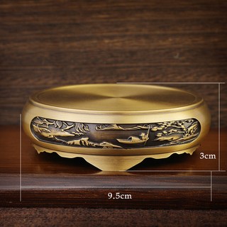 純銅香爐底座黃銅底座蓮花底座圓形中式擺件家居小銅器工藝品招財擺件裝飾擺件招財小物招財進寶開幕送禮開店賀禮開店禮物招財, 9cm山水底座