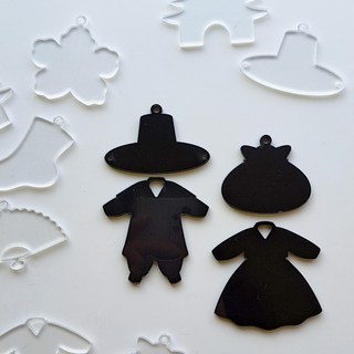 [아크릴 전통 모양] 갓 한복 검정 자개 키링 열쇠고리 만들기 재료 DIY 부자재, 블랙 3T