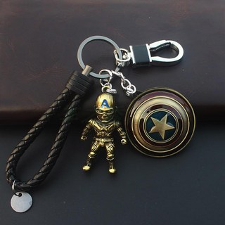 漫威 復仇者聯盟 鋼鐵人 蝙蝠俠 鋼鐵人鑰匙圈吊飾, 美隊銅陀螺盾牌+銅人+黑繩腰, 1個
