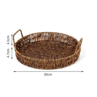 生活市集 點心盤 水果籃 麵包籃 野餐籃 露營籃, 1個, 深色仿籐 30cm｜大耳編織收納籃