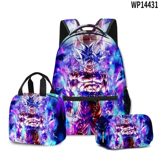 호환3D 프린트 드래곤볼 대용량 백팩 세트 손오공 초사이어인 GT Z 도시락 가방 필통 남아용 학교 여행 피, 02 6