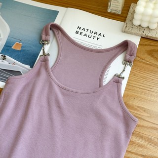 【Fee現貨4色】Y2K金屬扣俏皮辣妹削肩背心 削肩背心 設計款上衣 涼感棉上衣 背心上衣 夏天背心 設計感上衣 白色