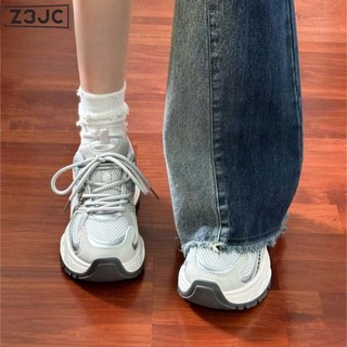 Z3JC 趙露思顯腳小網面銀灰色運動鞋女百搭老爹鞋女休閒透氣跑步鞋