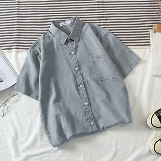 2025 100% 순면 남성 단색 반팔 셔츠 여름 얇은 넉넉한 셔츠