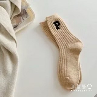 ScottyBear 羊毛襪 韓版 英文刺繡 堆堆襪 長襪 女襪 ZG100
