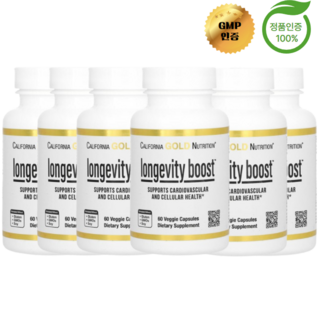 3+3 캘리포니아 골드 뉴트리션 레스베라트롤 올리브 잎추출물 포도 추출 혼합물 베지 캡슐 60정, 6개
