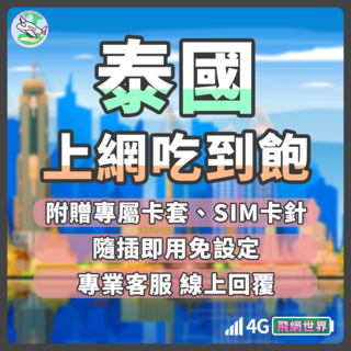 飛網世界 泰國上網卡 曼谷 芭達雅 清邁 普吉島 4G吃到飽 網路卡, 1個, 吃到飽不斷網, 3天