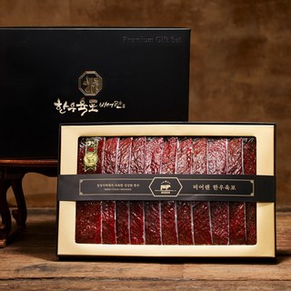 한우 1+ 육포선물세트, 블랙 쇼핑백, 1세트, 600g