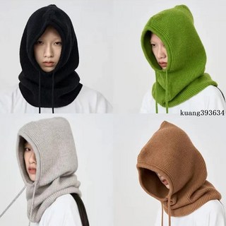假領帽子 日系毛線帽子圍脖一體女秋冬加厚針織韓版護耳脖套保暖連帽圍巾潮, 黑色,均碼, 1個