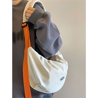 尼龍帆布餃子包 潮流斜挎 文藝學生上課通勤運動健身, 橙橘色+內襯+拉鍊款