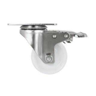AXL平板不鏽鋼輪子 防鏽烏龜車工業輪 白鐵304尼龍輪 白鐵工業輪/設備輪/貨架輪/食品推車輪, 1個, 前煞車輪(店到店上限6顆、超過請拆單)
