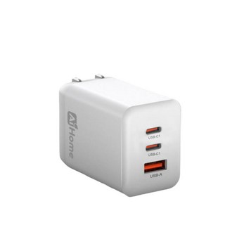 AiHome 折疊三口 65W 氮化鎵 GaN 充電器 雙 Type-C 快充頭 適用 iPhone/Android 手機/平板/筆電, 白, 1個
