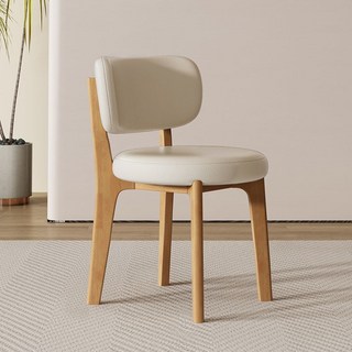 北歐現代簡約家用實木椅子 意式輕奢設計師靠背椅 小戶型餐廳餐椅 RI5G, 原木色加米白貓爪皮 ---特賣優惠, 1個