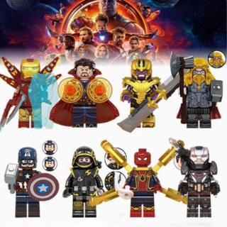 한마 마블 어벤져스 엔드게임 슈퍼 히어로 미니 피규어 블럭 8종 아이언맨 워머신 캡틴아메리카 타노스 토르 닥터스트레인지 스파이더맨 호크아이, 1개(8종), 1개