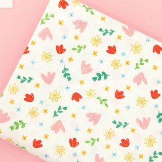 現貨 韓國布 薄棉印花布 繽紛塗鴉花朵葉子棉布 拼布手作布料, 1尺 【現貨，同款布買多不裁開】, 1個