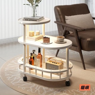 【貓嶼】客廳邊幾實木可移動沙髮邊櫃茶幾小戶型窄桌子家用臥室衣帽置物架, 加寬【圍欄款】胡桃色（帶輪）,無規格, 1個
