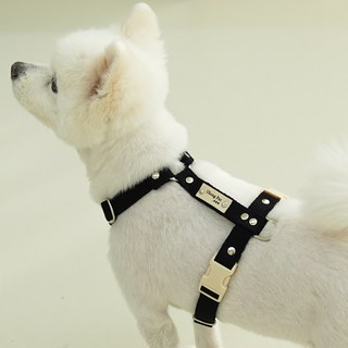 이름 무료 각인 앞섬방지 H형 강아지 하네스 기본형, 블랙, 1개