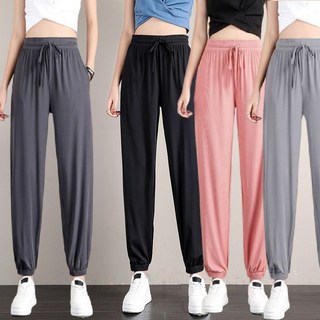 Ladyshare 韓版寬鬆束腳冰絲運動褲 長褲 燈籠褲 寬褲 高腰褲 休閒褲 女裝 睡褲