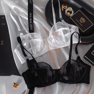 法式超薄款文胸大胸顯小微透網紗防凸點防下垂內衣套裝女性感蕾絲