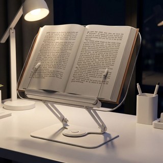 [고급 개별 포장박스] NIVORY 다용도 투명 독서대 높이 각도 조절 접이식 360도 회전 거치대, 화이트