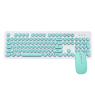 復古馬卡龍無線鍵盤，無線設計，輕巧舒適，時尚配色, 白綠, 1個