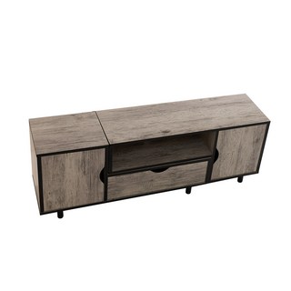 伸縮電視櫃 可調整客廳收納櫃 木質雙邊門櫃 抽屜視聽櫃, 杉木