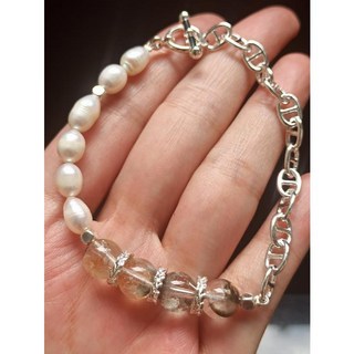 幽靈白珍珠天然巴洛克設計款T字扣手鍊手串手珠珍珠