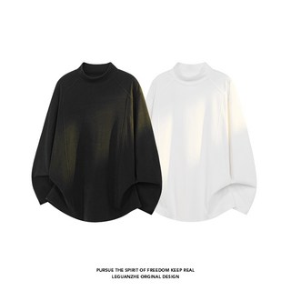 德絨半高領T恤 素T 長袖T恤 秋冬保暖打底上衣 大尺寸M-5XL 半高領內搭, 黑色,2XL