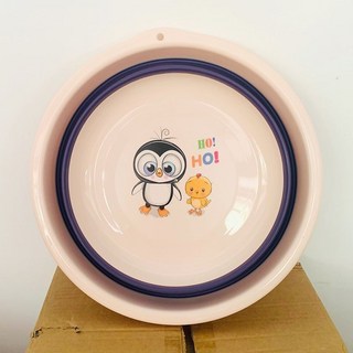 加厚耐用洗臉盆 可折疊便攜 壓縮盆 學生宿舍用盆, 1個, 907企鵝粉紫中號34cm【送掛鈎】