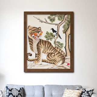 나봄갤러리 까치와 호랑이4 호작도 호랑이그림 민화, 4.내츄럴 브라운 액자