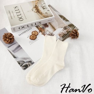 【HanVo】白襪控必Buy!簡約多色雙針堆堆襪 韓國潮流時尚休閒襪 韓系襪子女