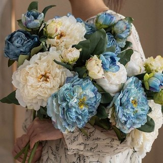 生活好物 油畵牡丹仿真花輕奢高端假花花束擺件客廳餐桌花藝擺花插花大絹花, 1個, 粉色月輪牡丹,1支