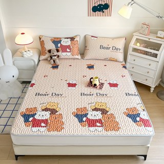 素色菱格紋親膚床罩 簡約透氣床包, Hello 小熊