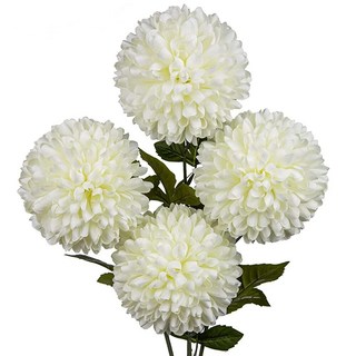Briful [가을 인공 국화 6피스 - 65cm(25.6인치) 길이의 줄기 인조 실크 꽃 대형 15.2cm(6인치) 블룸 헤드 사실적인 플라스틱 잎 - 홈 웨딩 파티 사무, 6 Inches Flower Heads, 지름 15.2cm(6크림 화이트 4개