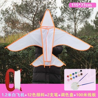 【開發票/統編】DIY彩繪風箏 (附發票) 特大空白風箏 兒童手作塗鴉 親子教學 多款造型, 1.2米白飞机+100米+12色笔盘, 1個