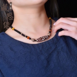 復古西藏瑪瑙三眼九眼綠天珠鎖骨鏈項鍊手串吊墜民族風6.29