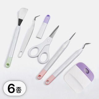 투데이리빙 다꾸 꾸미기 커팅 도구 세트 헤라 + 핀 + 후크 + 핀셋 + 가위 + 스크래퍼 포함 6종 패키지 스티커 조각 족집게 다용도 공예 키트, 6개입, 1세트, R98461W(화이트