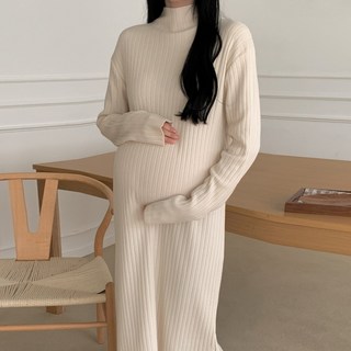 [당일출고] 수엠W 임부 하객룩 니트 롱원피스 골지 반폴라 겨울 원피스 B069 하프넥니트원피스