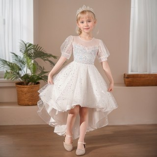 小女孩兒童花童主持人演出服女童高端禮服生日公主裙高級感連衣裙