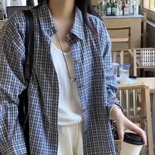 로렌미 빈티지 블루 체크 셔츠 남방 S261218SS-11