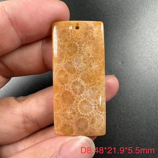珊瑚玉 又稱 菊花石 吊墜 D8 全透光。 尺寸：48*21.9*5.5mm(長*寬*厚)