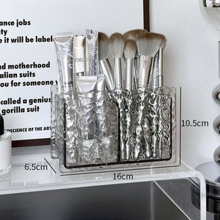 筆筒 2格收納盒 桌上收納 文具整理盒 高顏值收納盒 化妝刷筒 筆桶 辦公桌收納, 1個, 透灰二格